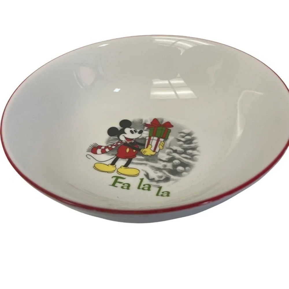 Disney Mickey Mouse Fa La La Christmas Bowl Vintage Holiday Dishware - Picture 3 of 3